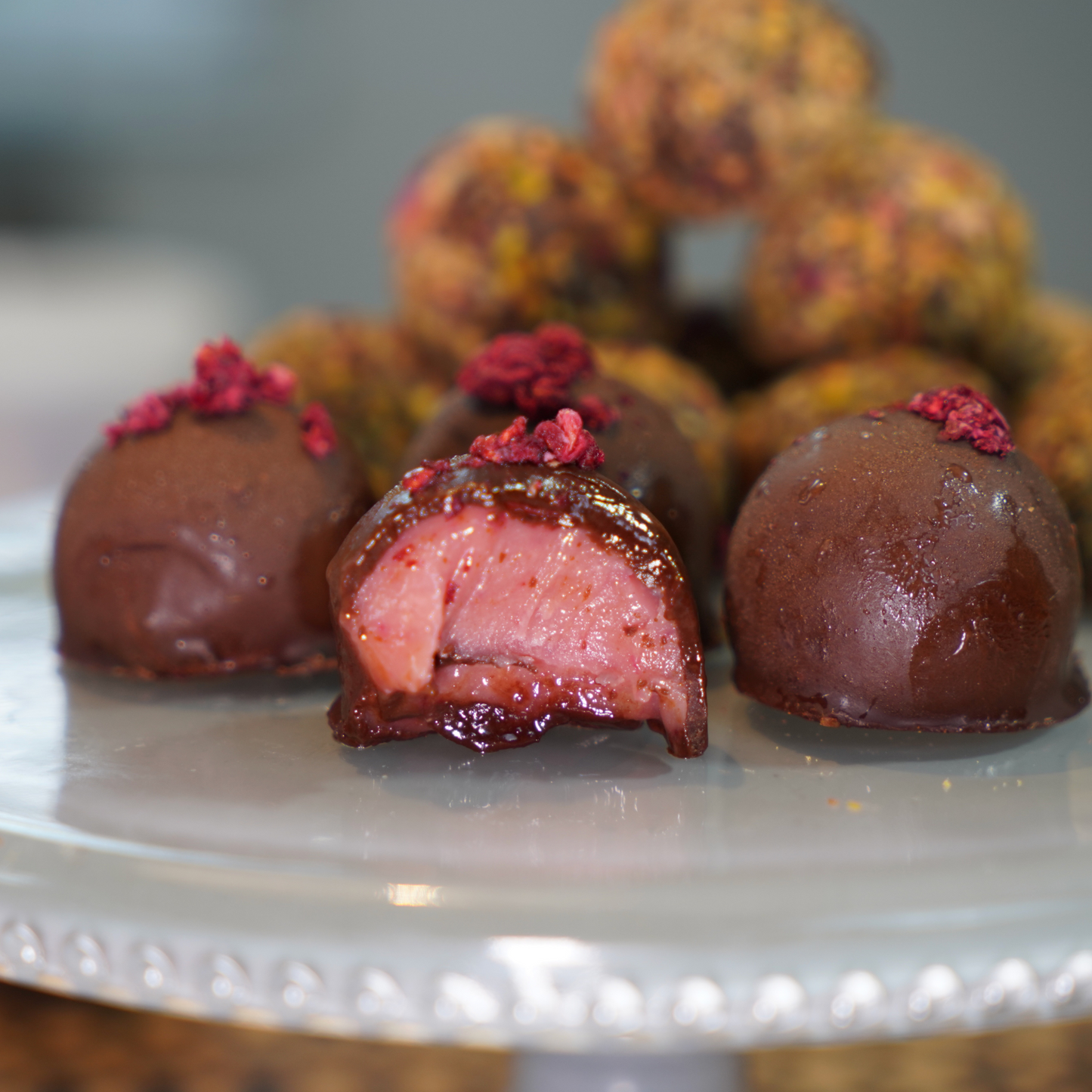 Raspberry Fudge Chocolate Drops